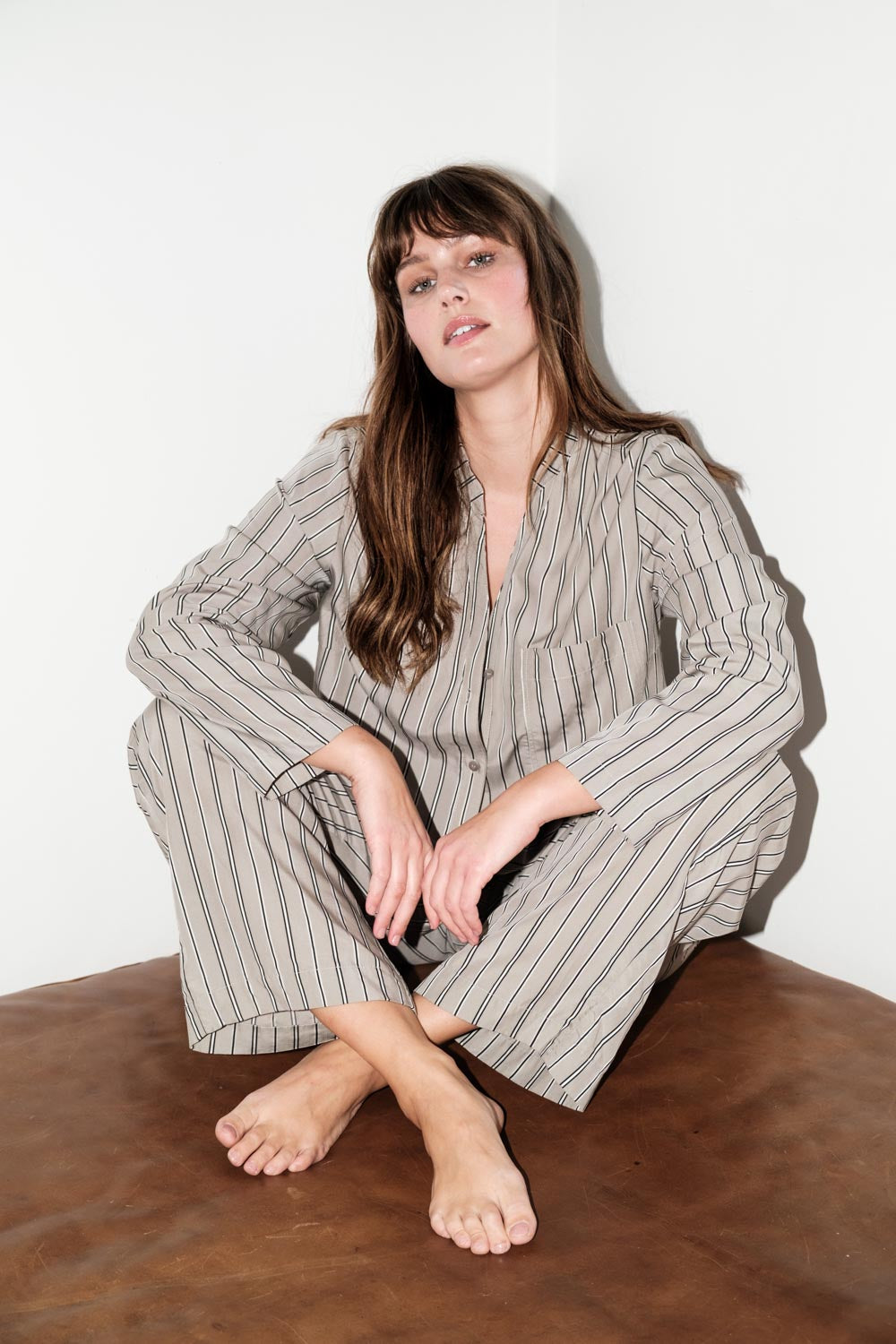 Sleep pyjamas skjorte - dust mint stribe